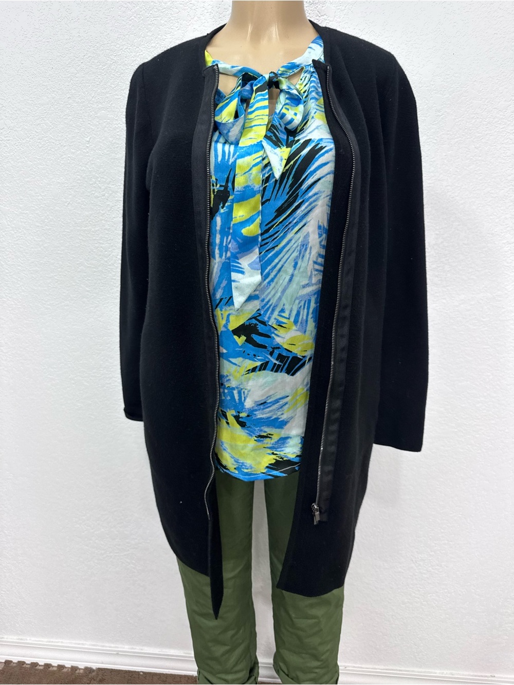 Talbots Black Open-Front Long Coatigan merino wool winter Missy top sweater